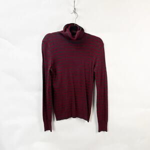 The Limited Large Womens Red Gray Striped Ribbed Turtle Neck Long Sleeve Sweater